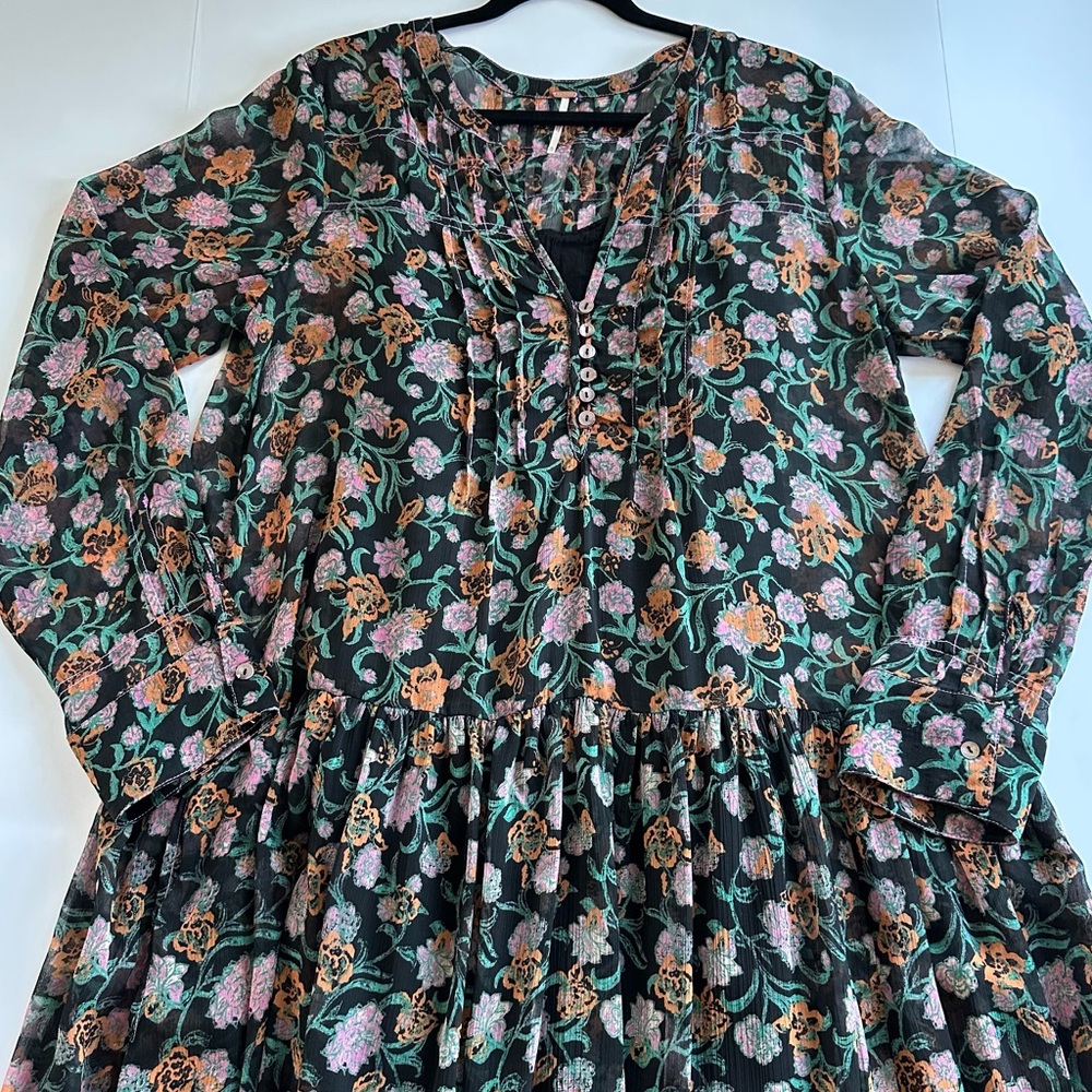 Free People See It Through Dress in Black Combo Floral | XL | EUC - Picture 2 of 14